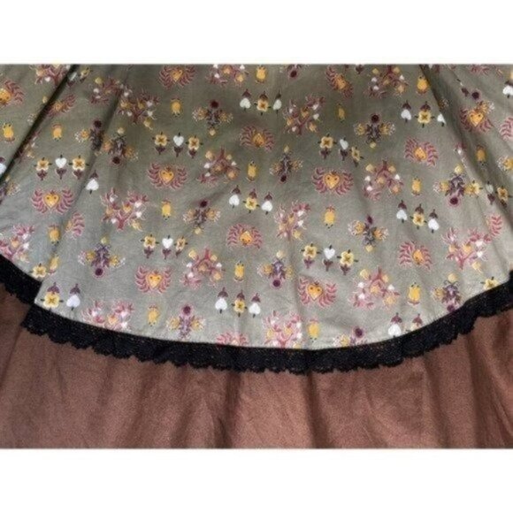 60s VTG Cottage Core Prairie Core Square Dance Brown Floral Hearts Dress Women’s - Picture 7 of 12